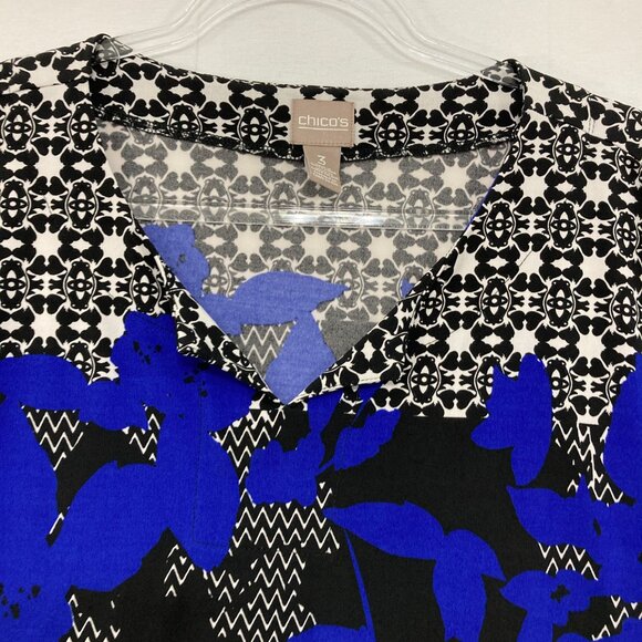 Chico's Top size 3/XL Multi Color Floral V Neck Stretch Knit Preppy Office Work - Picture 3 of 9